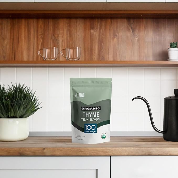 J Mac Botanicals, Certified Organic Thyme Leaf Tea (100 Tea Bags) - Certified by Organic Certifiers, Inc. - Quality Tea From Nile Valley, Egypt, Packaged in the USA