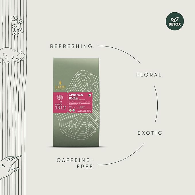 Luxmi Estates - African Rose - Organic Hibiscus Rose Tea - 25 Tea Bags | With Soothing Rose and Hibiscus | Great for Skin DeTox - Supports a Healthy Glow