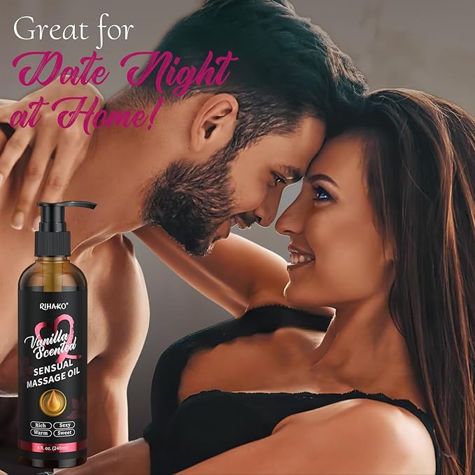 Easter Basket Stuffers-Vanilla Sensual Massage Oil for Couples - Couples Sweet and Sensual Massage Oils for Date Night | Relaxing Massage Oil for Massage Therapy | Perfect Glide & Smooth Skin