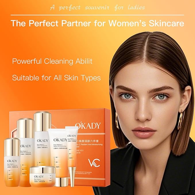 O'KADY Skincare Sets & Vitamin C ,Face Care Set for Women,Day & Night Skincare Gift with Cleanser, Toner, Serum, Eye Cream, Moisturizing Cream,Night Cream for Women Teen Girls Birthday(6 Pcs)