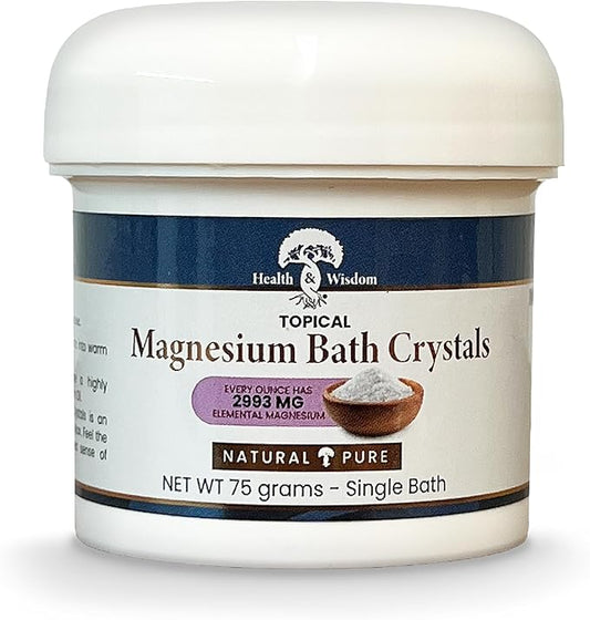 Health and Wisdom Magnesium Bath Salt - Magnesium Chloride Flakes for Bath Soak, 4X Epsom Salt Concentration, Unscented Formula, Dead Sea Sourced, Zero Additives - 2.6 Ounce