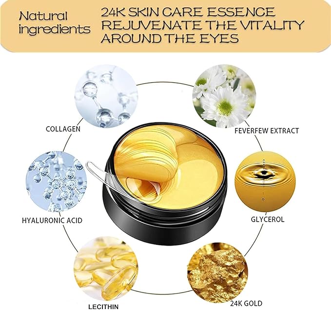 Under Eye Patches, 24K Gold Eye Mask, Eye Patches for Puffy Eyes and Dark Circles Reduce Eye Bags Fine Lines Smooth Wrinkle, Anti-Aging,Hydrating, Eye Skin care Pads with Collagen (60PCS)