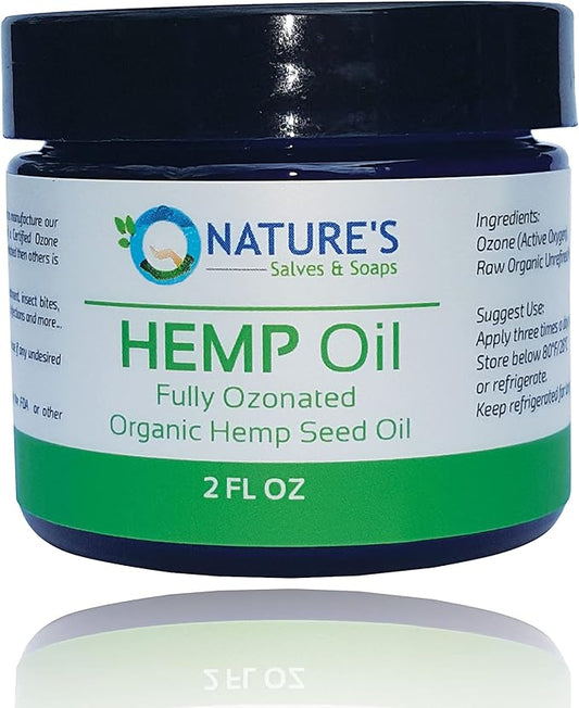 Nature's Salves Fully Ozonated 100% Organic Cold Pressed Unrefined Hemp Seed Oil - 2 Oz