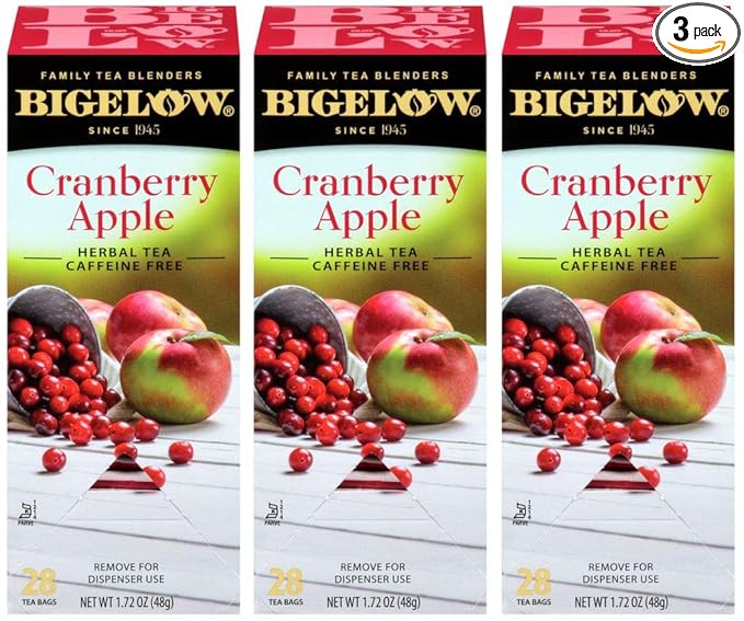 Bigelow Cranberry Apple Herbal Tea Bags 28-Count Box (Pack of 3) Cranberry Apple Hibiscus Flavored Herbal Tea Bags All Natural Non-GMO