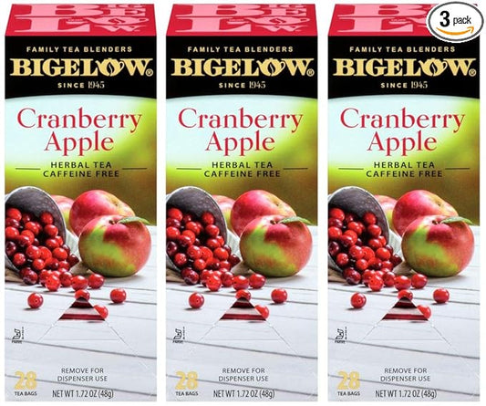 Bigelow Cranberry Apple Herbal Tea Bags 28-Count Box (Pack of 3) Cranberry Apple Hibiscus Flavored Herbal Tea Bags All Natural Non-GMO