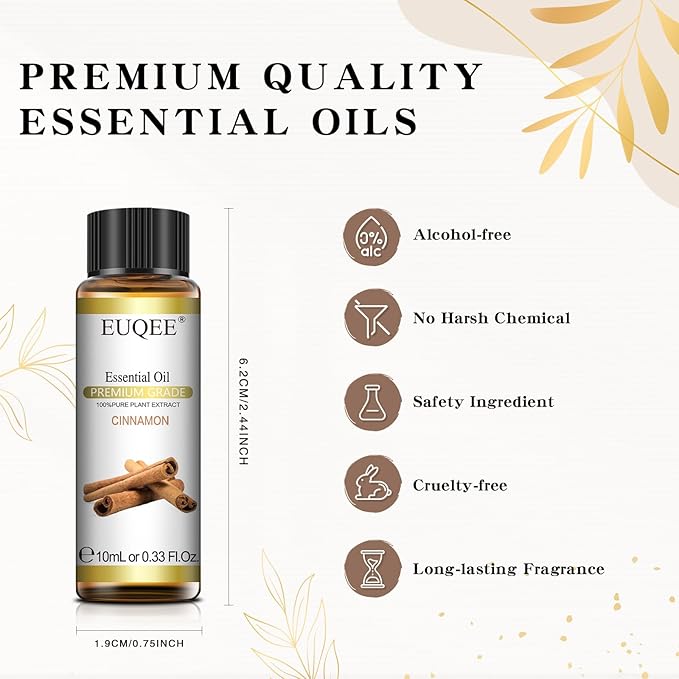 Cinnamon Essential Oil(0.33 oz/10 ml), Premium Cinnamon Oil Pure Essential Oil, Great for Humidifier, Diffusers, Candle Making