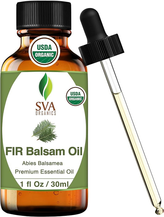 SVA Fir Balsam Essential Oil Organic – 1 Fl Oz – 100% Natural Organic Fir Oil - for Diffuser, Hair Care, Face, Skin Care, Aromatherapy, Scalp and Body Massage, Soap and Candle Making – with Dropper