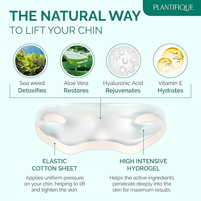 PLANTIFIQUE V-Line Collagen Mask for face 15 PCS | Chin Strap for Women & Men | V Line Lifting Mask with Collagen and Hyaluronic Acid V Shape Face Tape Chin | Skin Firming