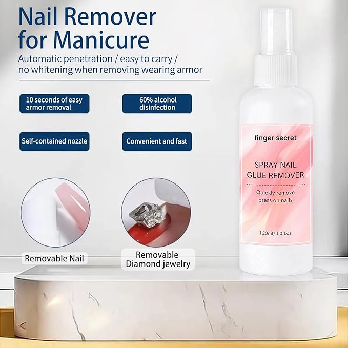 Gel Nail Glue for Press Ons 2 FL.OZ Spray Nail Glue Remover for Glue on Nails Solid Gel Glue Nail,with Cuticle Pusher and UV Mini Nail Lamp for Flase Nail Tips Press on Nail