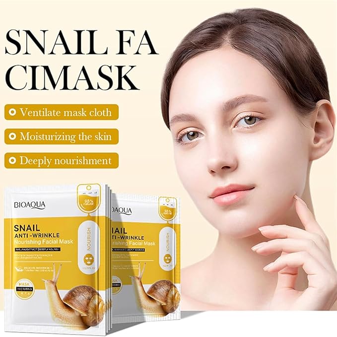 BIOAQUA Facial Mask Firming Deeply Nourish Moisturizing 98% Natural Extract Hydrating Face Mask 5PCS Set (Snail Extract (Anti-Wrinkle))