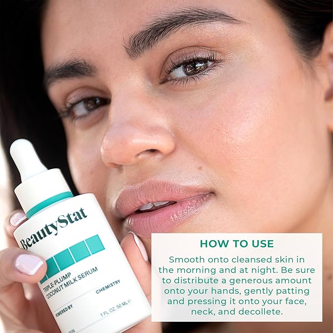 BeautyStat Triple-Plump Coconut Milk Serum - Moisturize, Plump, & Revitalize with Hyaluronic Acid, Polyglutamic Acid, Microsilver, & Coconut Complex (30 ml / 1 fl oz)