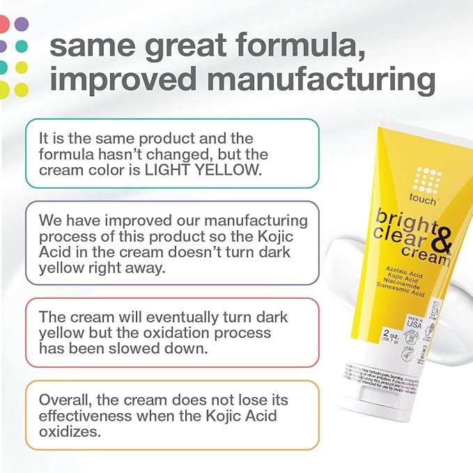TOUCH Skin Bright Cream for Dark Spots on Face - Azelaic Acid with Kojic Acid, Tranexamic Acid, & Niacinamide – Age Spot, Sun Spot, and Melasma