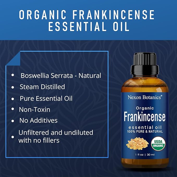 Organic Frankincense Essential Oil 30 ml - Pure Natural Boswellia Serrata for Diffusers, Aromatherapy, and Rejuvenating Skin & Hair Care - Nexon Botanics