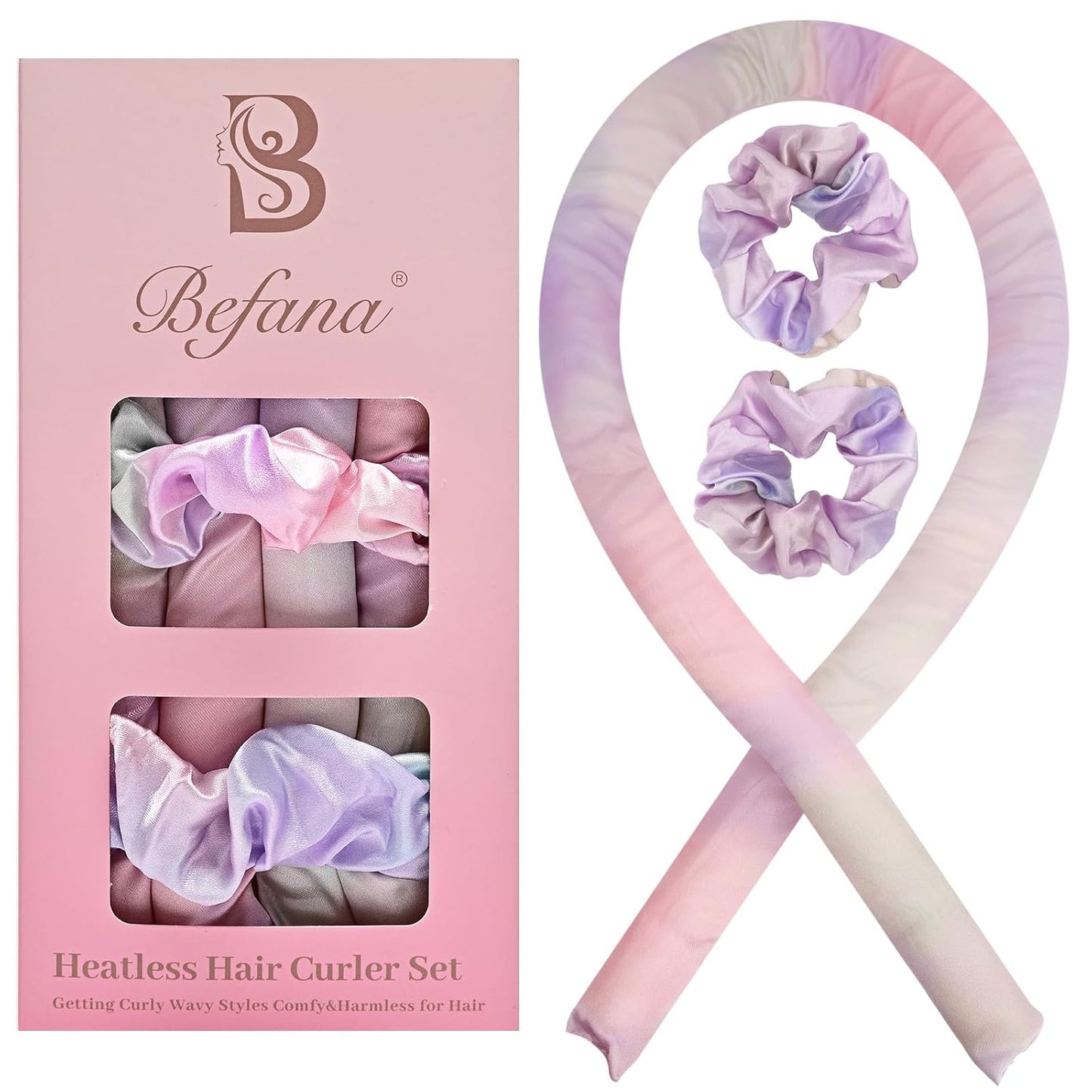 Satin Heatless Curling Set,Overnight Curls Hair Rollers with Hair Scrunchies,Sleep-Friendly Damage-Free Curlers for Soft Natural Waves (Rainbow)