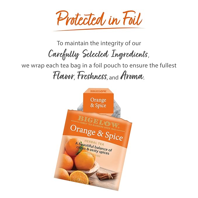 Bigelow Tea Orange & Spice Herbal Tea, Caffeine Free Tea with Orange and Herbs, 20 Count Box (Pack of 6), 120 Total Tea Bags