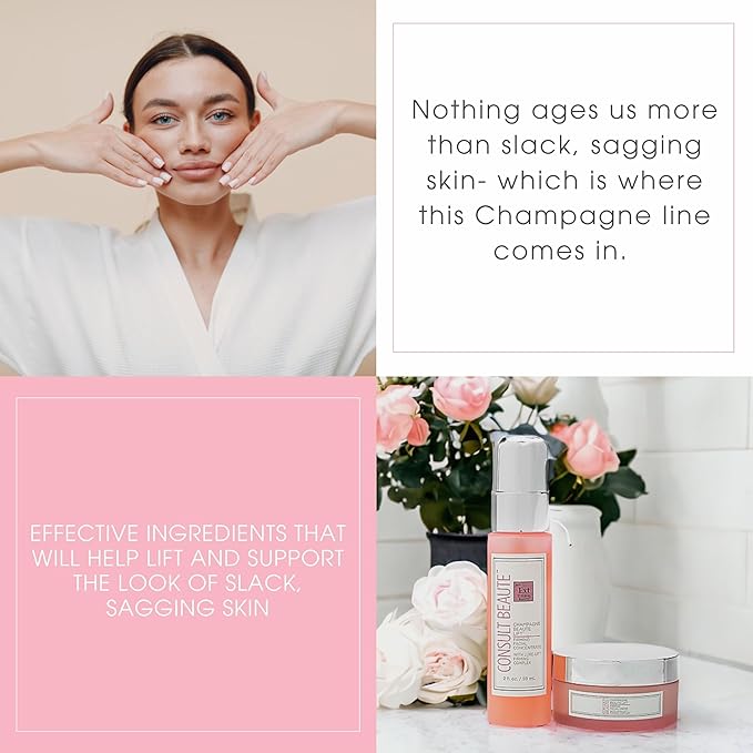 Consult Beaute - Champagne Beaute Lift Firming 2 Piece Set - Facial Moisture Cream and Skin Renewing Serum - Helps Tighten, Lift and Firm the Appearance of Sagging, Slack Skin on Face and Neck