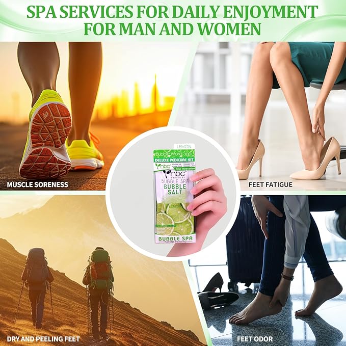Pedicure Kit Foot Soak Set: Bubble Salt, Sugar Scrub, Massage Mask, Massage Lotion in a Box, 4 Step Foot Spa Kit for Dry Feet,Tired Feet（1 Set Lemon)
