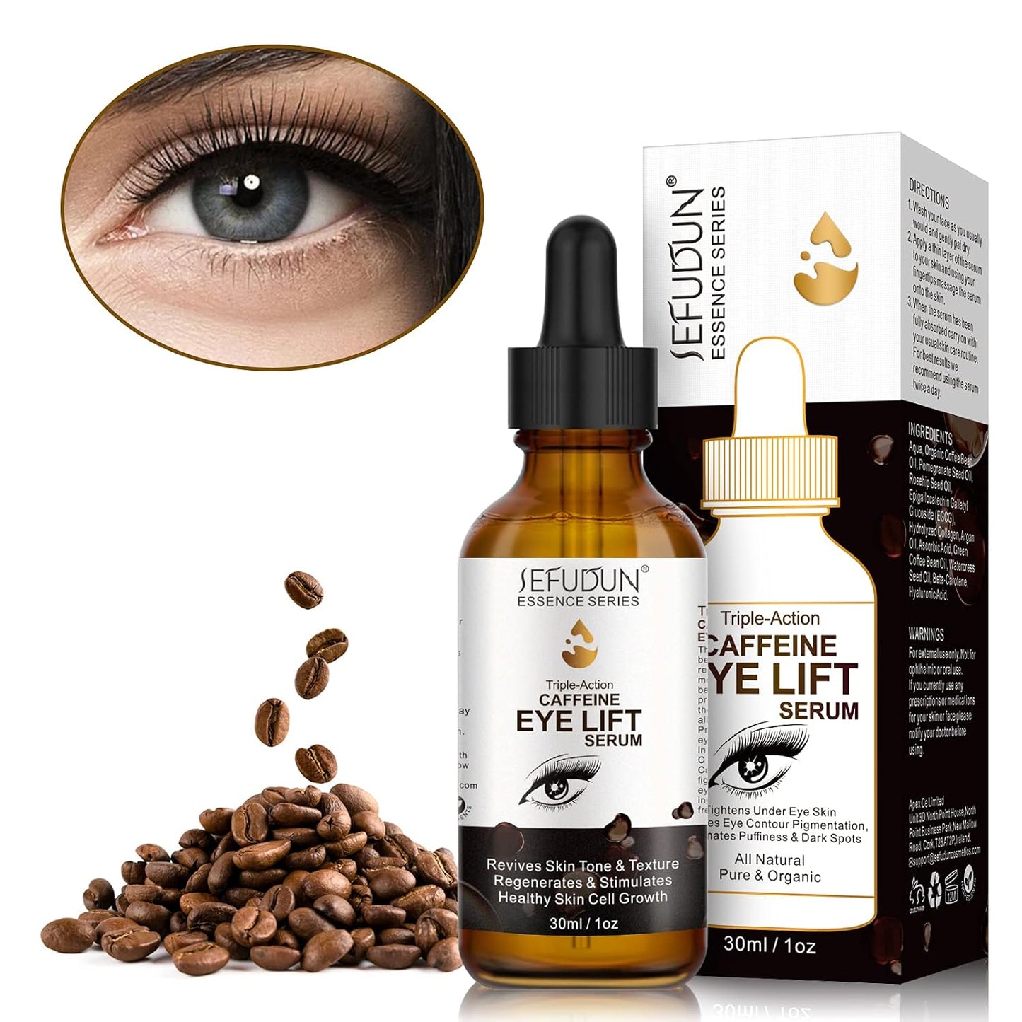 Caffeine Eye Serum, Eye Serum Anti Aging Wrinkles Effectively Fades Dark Circles, Eye Bags, Helping to Minimize Wrinkles and Fine Lines, Eliminate Puffiness, with EGCG, Vitamin C Under Eye Serum 30ml
