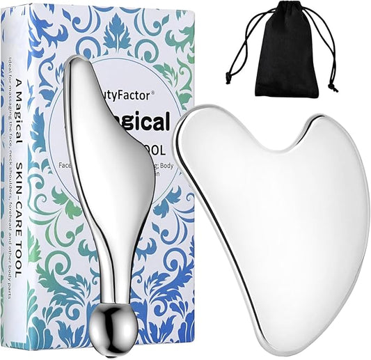 Stainless Steel Gua Sha Facial Tools Guasha for Face Metal Gua Sha Tighten Skin Massage,Guasha Beauty Tool Manual Massage Sticks for Jawline Sculpting,Puffiness Reducing and Body Massager