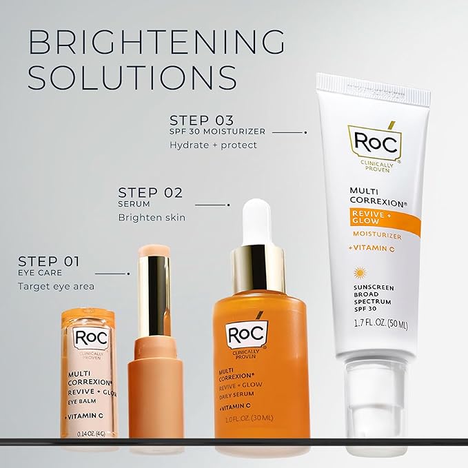 RoC Multi Correxion Revive + Glow 10% Active Vitamin C Serum for Face, Daily Anti-Aging Wrinkle and Skin Tone Skin Care Treatment, Brightening Serum, 1 Fluid Ounce