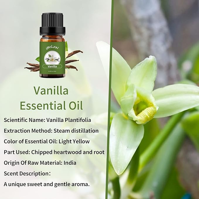 yethious Vanilla Coconut Essential Oil Set Coconut Oil Organic Vanilla Essential Oils for Soap Making, Diffuser, Skin Hair Care - 2 x 10ML