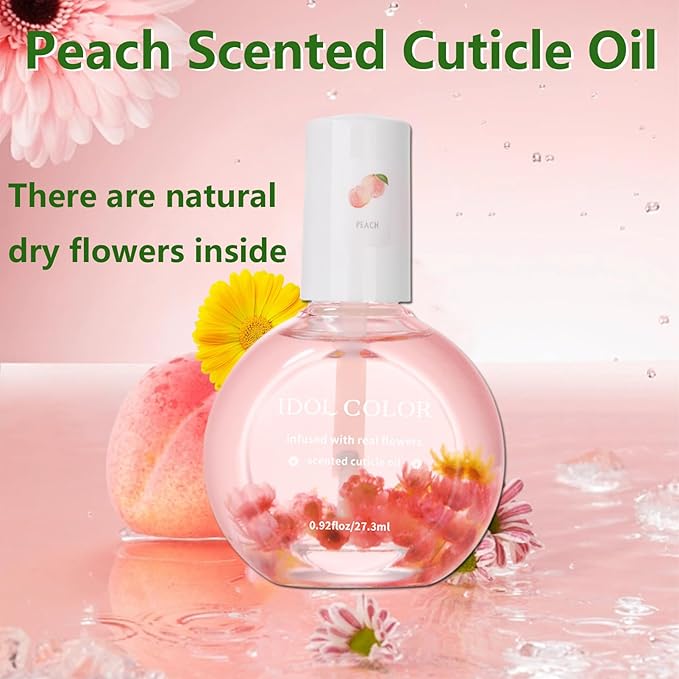 Rosarden Peach Scented Cuticle Oil, Cuticle Oil with Flowers, Cuticle Oil for Nails, Brush Cuticle Oil for Nail, Nourishing Oil for Nails and Cuticles, 0.92FlOz