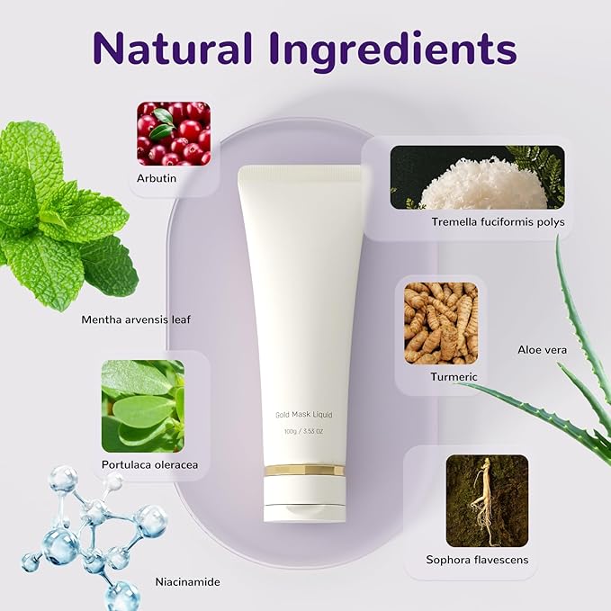 Watflow Nourishing Gold Face Mask Liquid, Skincare for Deep Hydration & Glow-Arbutin,Portulaca oleracea, Aloe vera,Turmeric-Instant Face Lift Cream(100g/3.53oz)