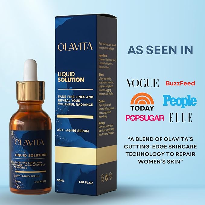 Original Olavita™ Liquid Solution Anti-Aging Face Serum – Reduces Fine Lines, Wrinkles & Dark Spots – Supports Collagen Production, Balances Oils & Improves Skin Elasticity for Radiant, Even Skin Tone
