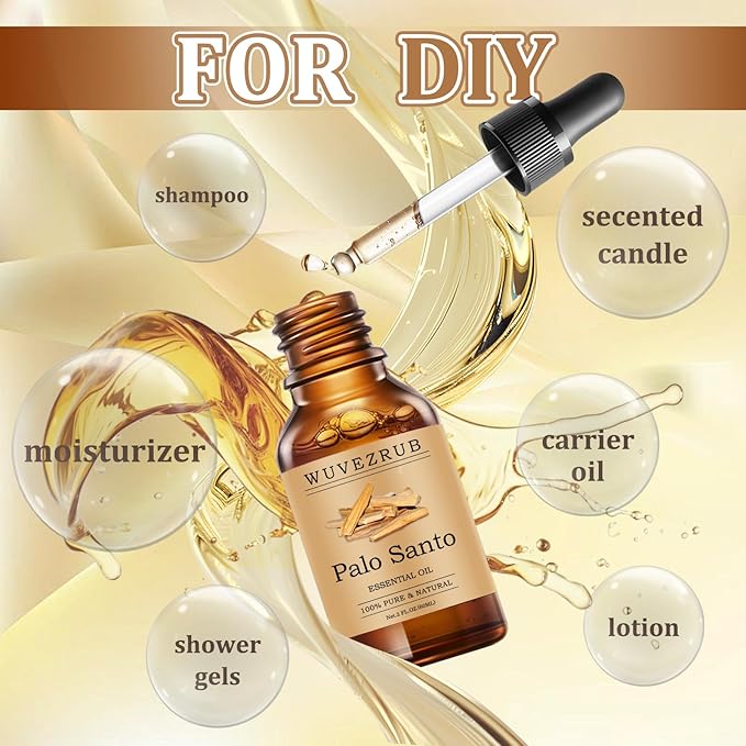 Palo Santo Essential Oils 60ML, Pure Palo Santo Essential Oil for Aromatherapy Diffuser - 2 Fl Oz