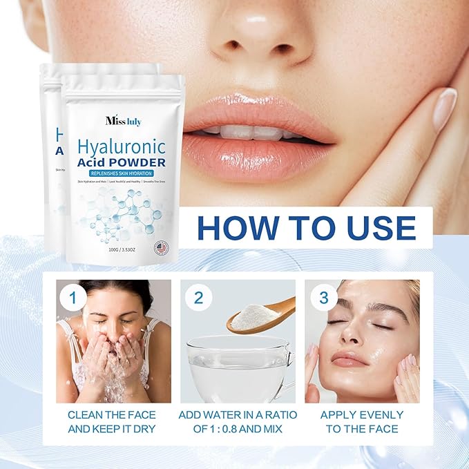 New Hyaluronic Acid Powder for Deep Hydration, Improve Skin Texture | Vegan, Water Soluble | 100G