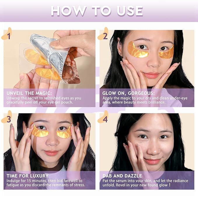 Under Eye Patches,30 Pairs Eye Mask Skin care for Dark Circles, Puffy Eyes, Under eye Bags,Wrinkles,Eye Treatment Skin Care for Men & Women Gift （24K Gold）