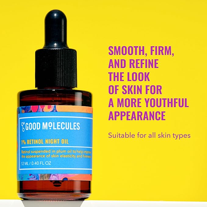 Good Molecules 1% Retinol Night Oil - Retinol and Rosehip Face Oil Formula for Anti-Aging, Skin Firming, and Moisturizing - Collagen Production Skin Care for Face