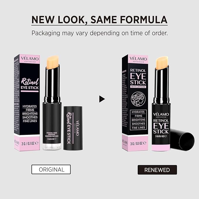 VELAMO ADVANCED Retinol Eye Stick: Retinol Eye Cream for Dark Circles and Puffiness with 1% Bakuchiol and Caffeine - Visibly Reduces Fine Lines Wrinkles Under Eye Bags with Upgraded Formula 0.1 OZ/3g