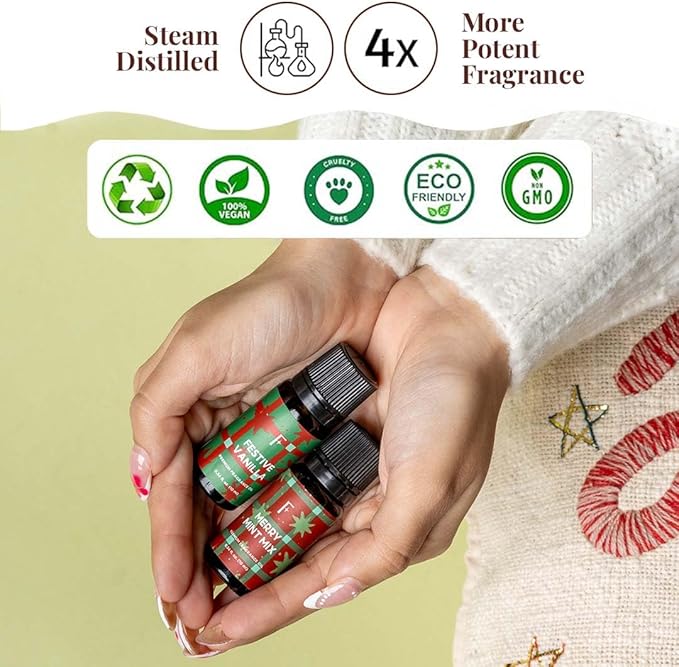 Folkulture Essential Oils for Diffuser for Home| Set of 2 Christmas Fragrance Oils Set for Diffusers for Candle Making or Gifts for Women on Mothers Day- Mint and Vanilla Essential Oil - 2x10 ML