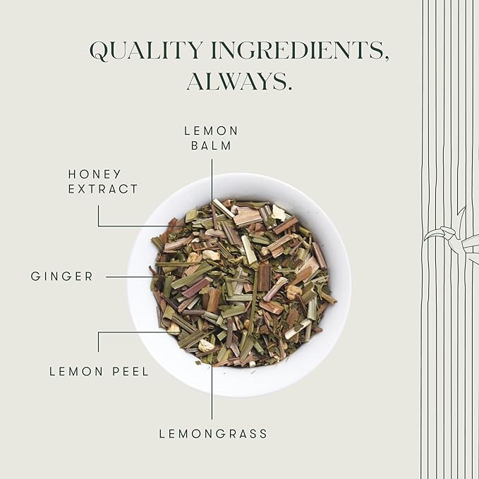 Luxmi Estates - Lemon Balm Honey Ginger - 50 Tea Bags | Organic Lemon Balm Tea with Honey and Ginger Root | Great for Soar Throat, Immunity and Stress Relief
