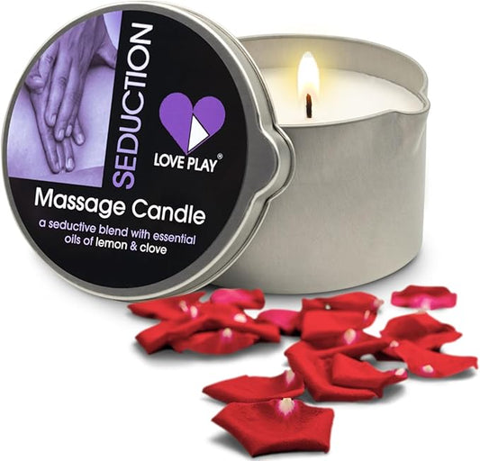 LOVE PLAY Massage Oil Candle for Home SPA - Vegan Moisturizing Body Oil Candle for Pure Relaxation - Hydrating Skin Care Massage Oils with Essential Oils (6.76oz)