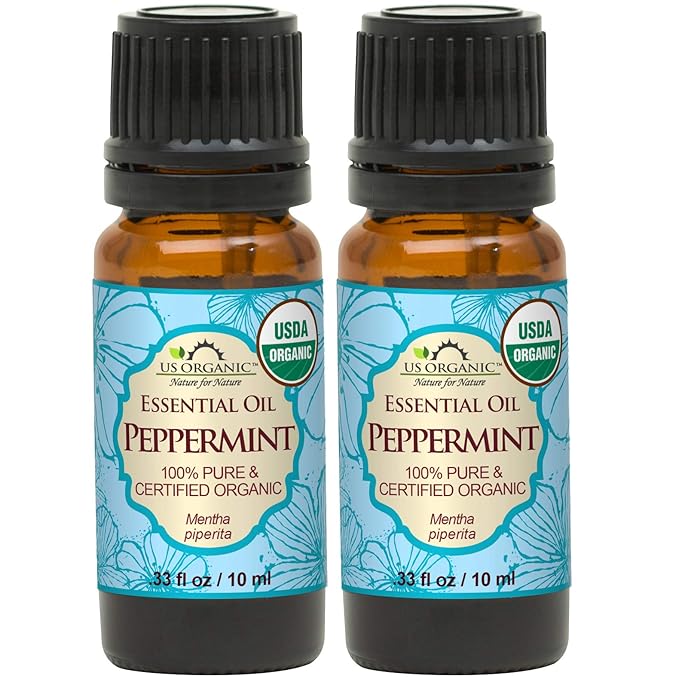 US Organic 100% Pure Peppermint Essential Oil - USDA Certified Organic - 10 ml Pack of 2 - w/Improved caps and droppers (More Size Variations Available)