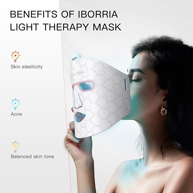 Led Face Mask Light Therapy, Near infrared Red & Blue & Yellow Light Therapy, Flexible Silicone Light Therapy Mask, Red Light Therapy for Face, Red Light Mask for at Home Face Masks Skincare