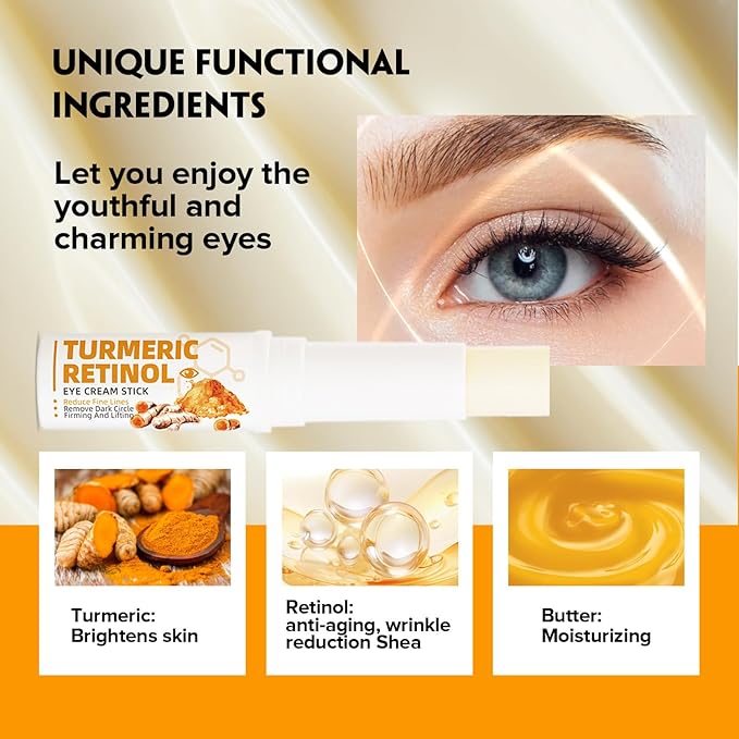 Retinol Eye Cream Anti Aging, Turmeric moisturizer Eye Balm Stick Hydrating Retinol Eye Cream Stick for Dark Circles and Puffiness Fine Lines 5g