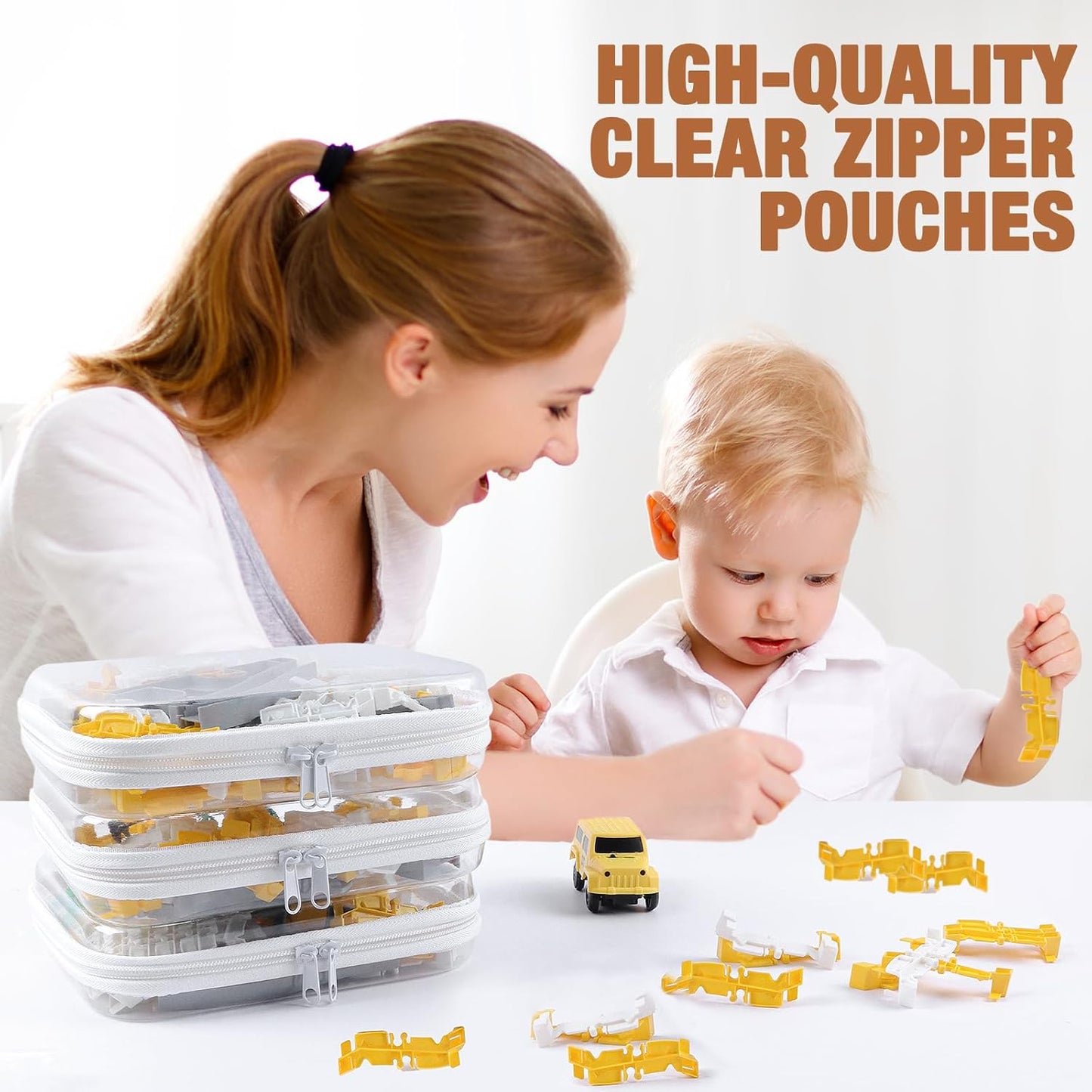 Clear Hard Shell Zipper Case 3 PCS Clear Cosmetic Make up Bag Waterproof Travel Toiletry Bag for Women, Hard Plastic Zipper Pouches Portable Travel Storage Organizer Bins (White, 14"x12"x2")