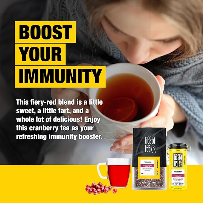 Tiesta Tea - Fireberry | Loose Leaf | Cranberry Hibiscus Rooibos Tea | Premium Non-Caffeinated Rooibos Blend | Make Hot or Iced | Brews Up to 250 Cups | 16oz Bulk Pouch & 5oz Refillable Tin Combo