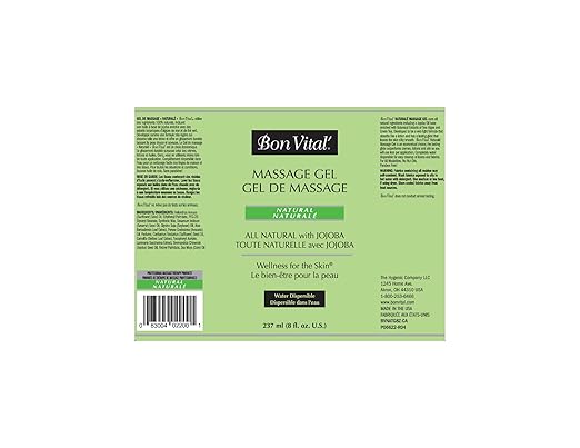 Bon Vital' Naturale Massage Gel with Natural Ingredients for Earth-Friendly Massage, Hypoallergenic Massage Gel for Sensitive Skin, Moisturizer Absorbs Like Lotion, 8 Oz, Label may Vary