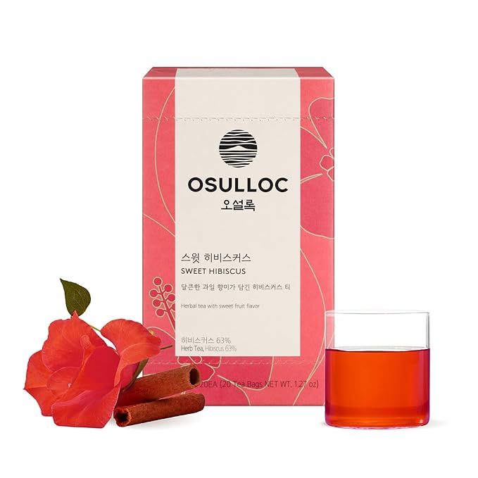 Osulloc Sweet Hibiscus (Lemon & Cinnamon flavor), Decaffeinated Herbal tea, Relaxing Fruit Blended Hibiscus tea, Premium Tea bags from Jeju Island, 20 count, 1.27 oz