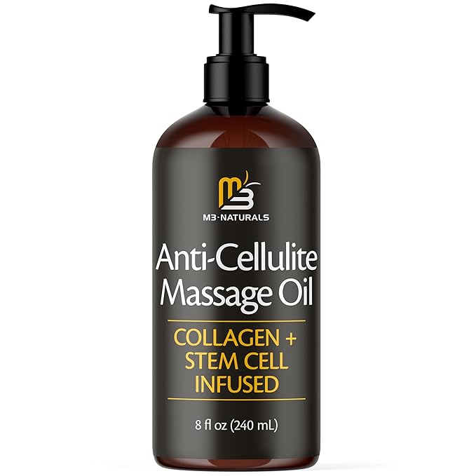 Anti Cellulite Massage Oil – Firming Body Oil with Collagen & Stem Cell | Skin Tightening, Anti-Aging & Cellulite Remover for Legs | with Natural Oils & Refreshing Aroma – 8 Fl Oz by M3 Naturals
