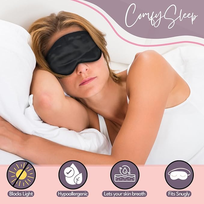 CELESTIAL SILK Sleep Mask for Women With Covered Elastic Strap, 100% Silk Filled Eye Mask for Sleeping (One Size, Black)
