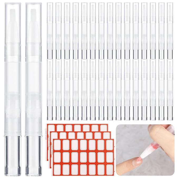 Homaisson 50 Pack 3ml Transparent Twist Pen with Stickers, Empty Cuticle Oil Pen Refillable Nail Oil Pens with Brush Tip, Empty Cosmetic Lip Gloss Tubes, Clear Eyelash Growth Liquid Containers