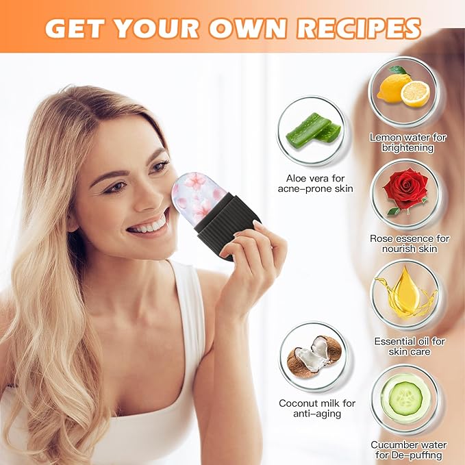 Ice Roller for Face and Eye, Upgrated Ice Face Roller,Facial Beauty Ice Roller Skin Care Tools, Ice Facial Cube, Gua Sha Face Massage, Silicone Ice Mold for Face Beauty (Black)