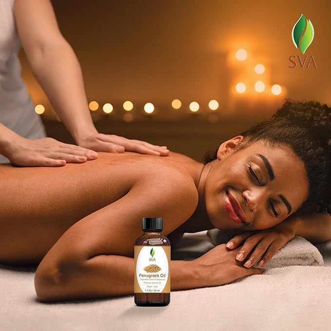 SVA Fenugreek Seed Oil - 1 Fl Oz – 100% Natural Cold Pressed Fenugreek Oil - for Face, Skin Care, Hair Care, Scalp Massage & Body Massage – Carrier Oil with Dropper