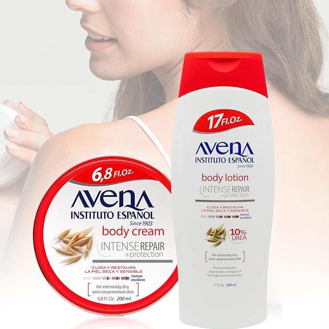 Instituto Español Avena Intense Repair Protection, Body Lotion for Sensitive Skin, Soothes the Skin, Intense Emollient, Soft and Glowing Skin, Dry Skin, 17 Fl Oz each, 2- Pack, Bottles