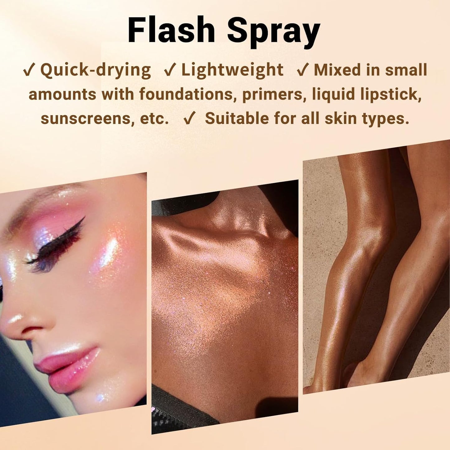 Face Liquid Highlighter Shimmer Body Spray for Hair and Skin, Luminizer Glow Spray for Face, Moisturizing Bronze Shimmer Illuminator (M2, Standard)